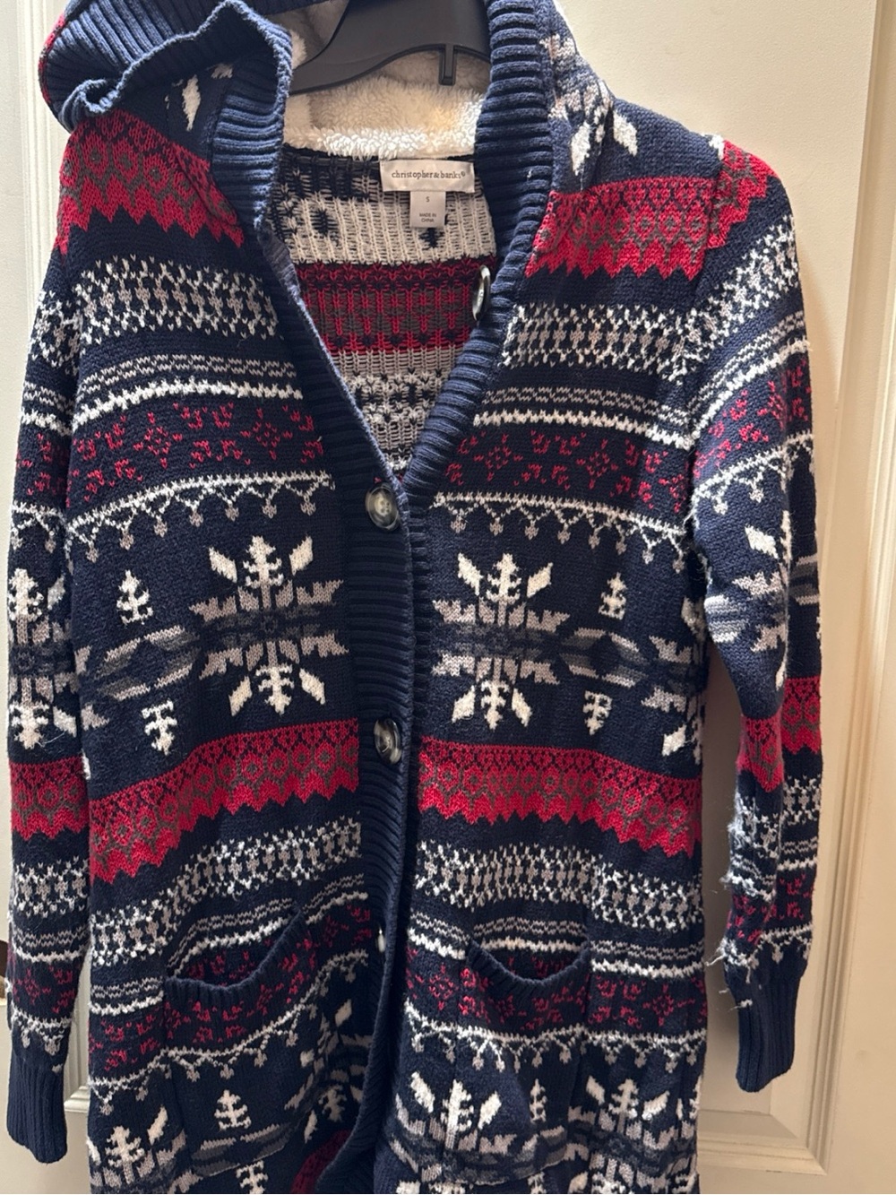 Christopher & Banks Navy Blue and Red Knit Sweater